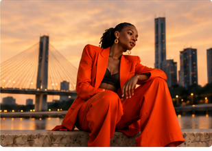 Portrait tailleur orange